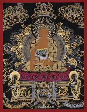 Shakyamuni Buddha Gold Silver Thangka | Tibetan Buddhist Art | Hand-Painted in Nepal